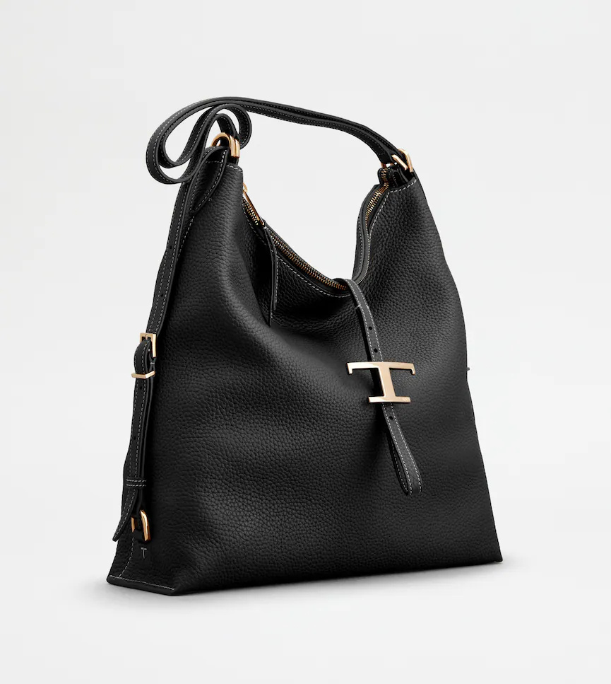 Tod's T Timeless Medium Leather Shoulder Bag In Black