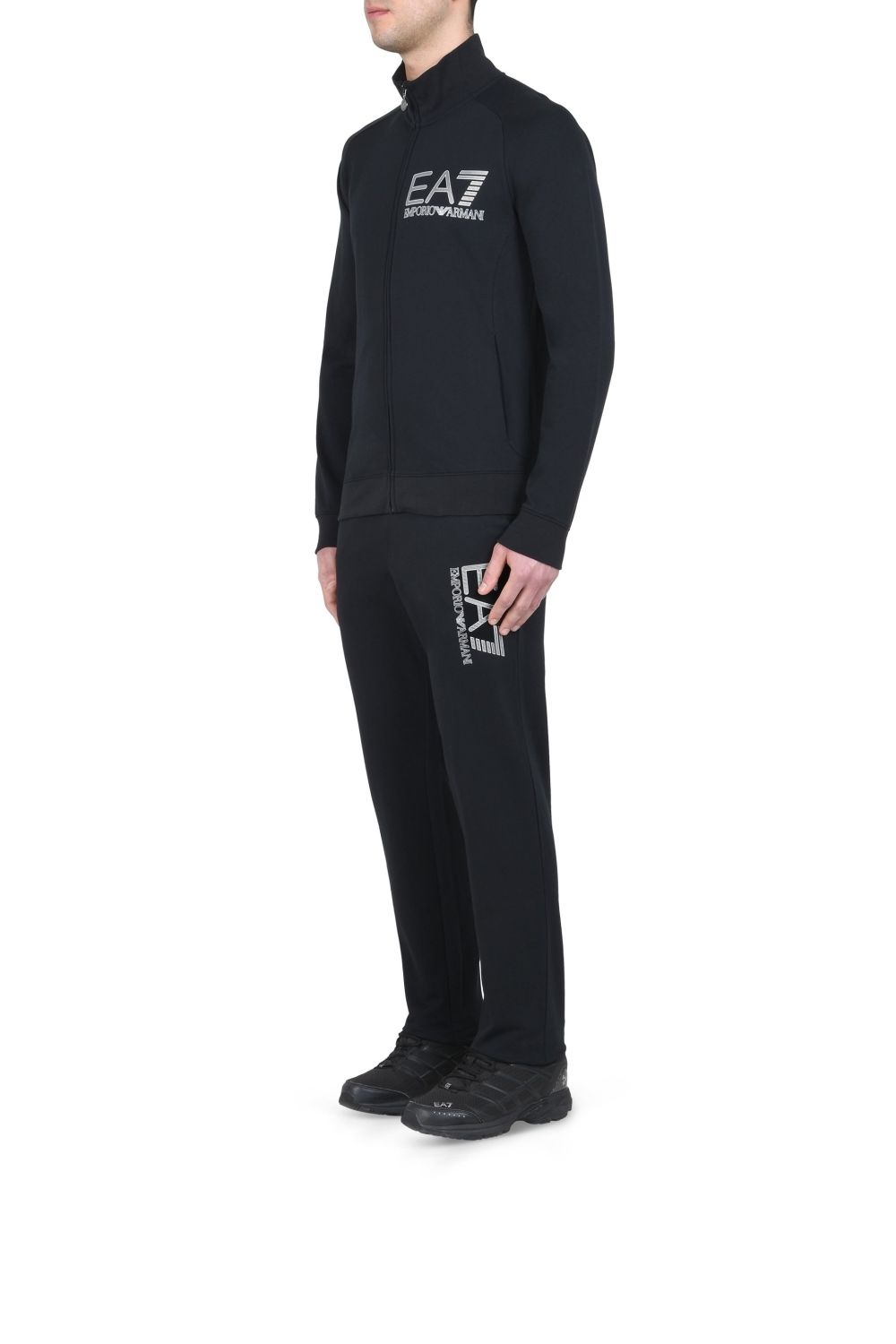 Ea7 Logo Print Sportswear Pants Set In Black