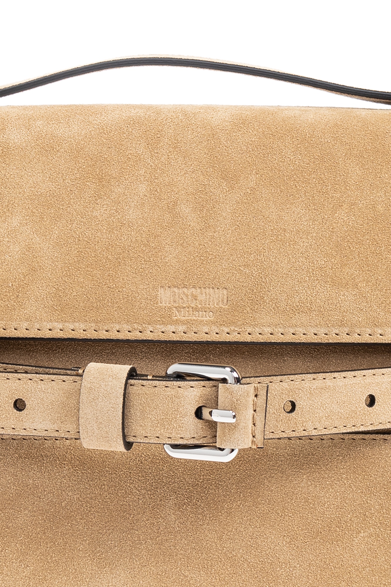 Moschino Tie Me Suede Top Handle Bag In Neutral