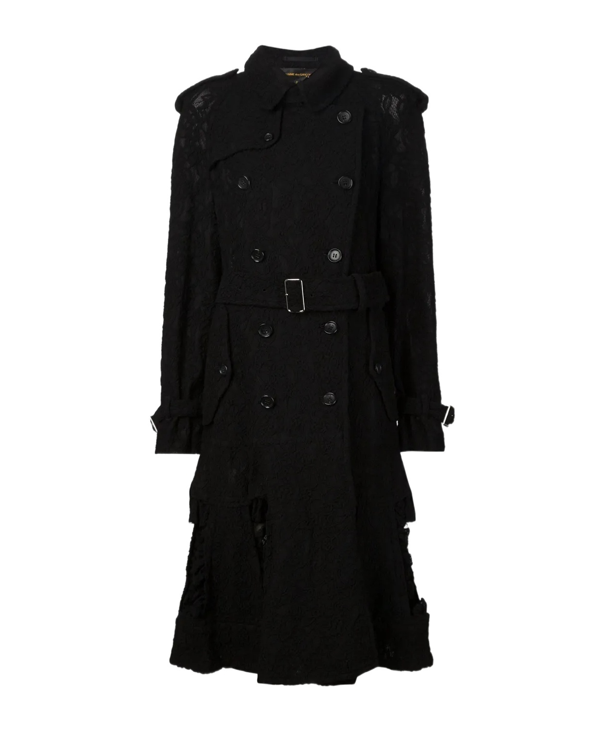 Comme Des Garçons Lace Trench Coat In Black