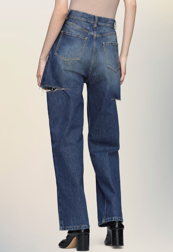 Maison Margiela High-waisted Blue Denim Jeans With Cut-out Details In Blue