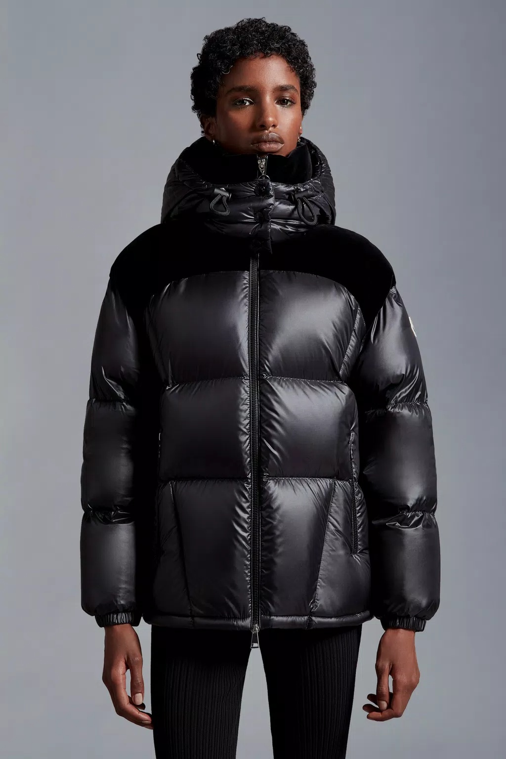 Moncler Meandre Velvet-panel Padded Jacket In Black