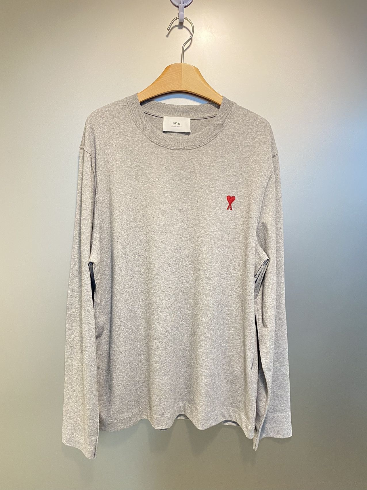 Ami Alexandre Mattiussi Round Collar And Long-sleeved T-shirt In Gray