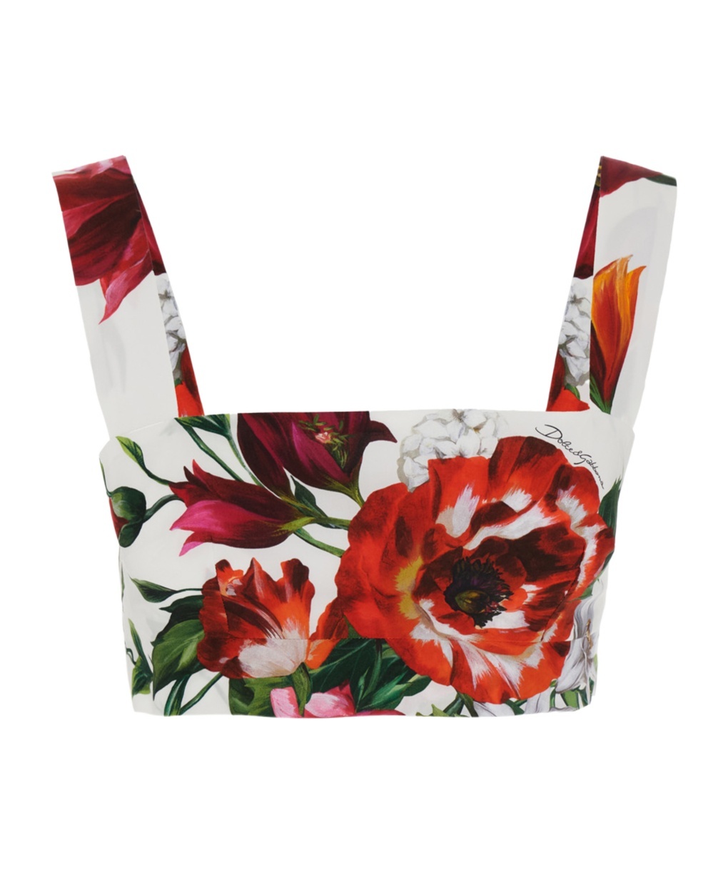 Dolce & Gabbana Multicolor Croped Top With Square Neck And All-over Floral Design In Cotton Woman