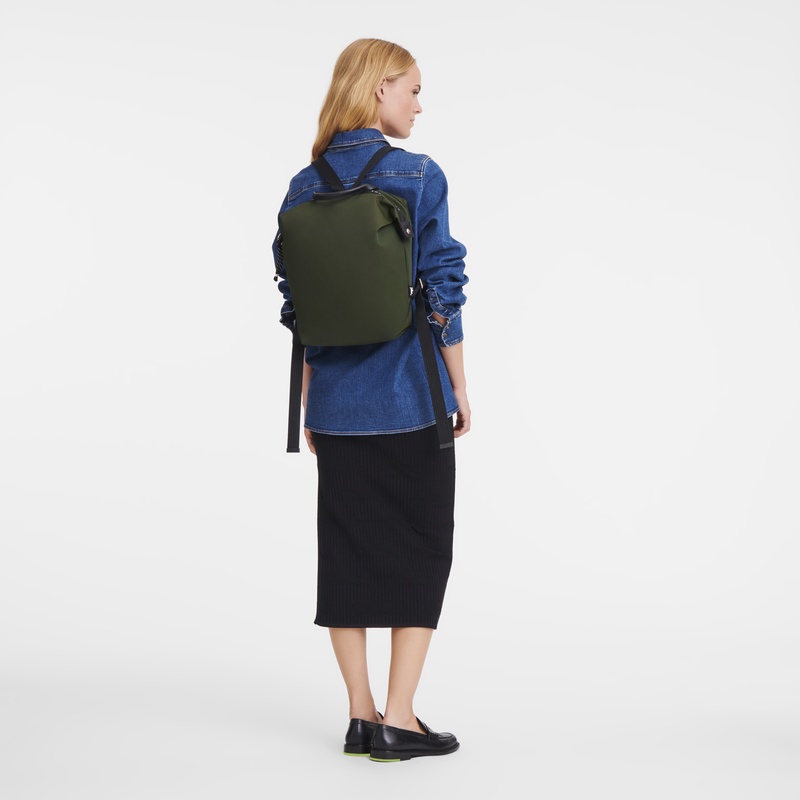 Longchamp Leather Backpack In Green