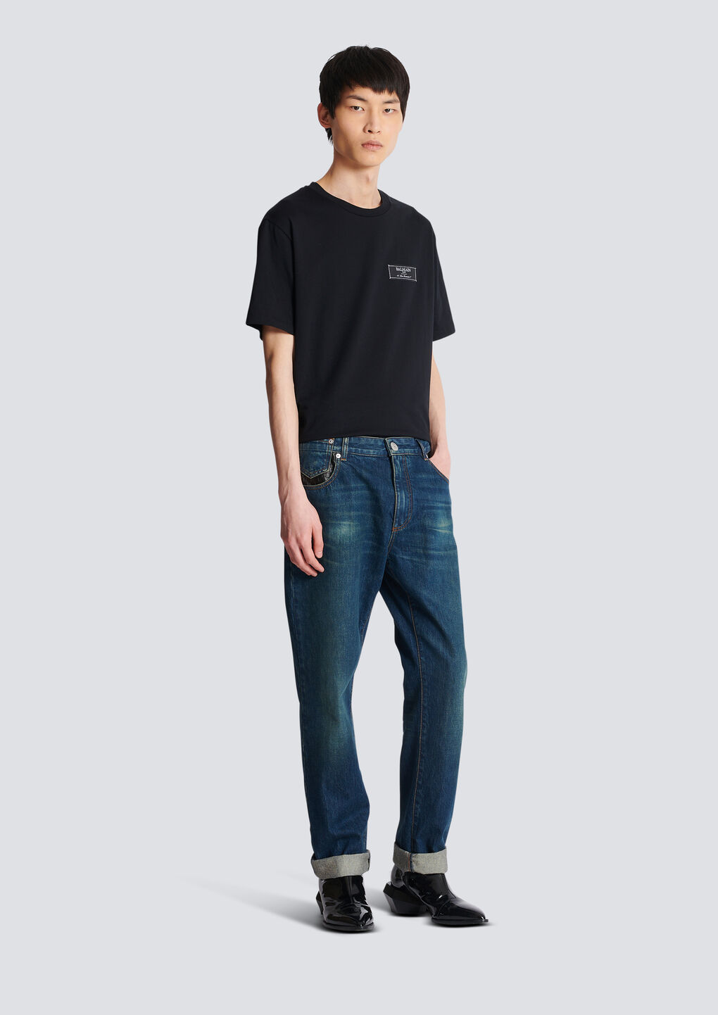 Balmain Vintage Logo-patch Straight-leg Jeans In Blue