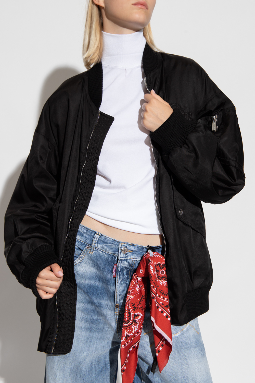 Dsquared2 Oversized Leather Bomber Jacket In Black