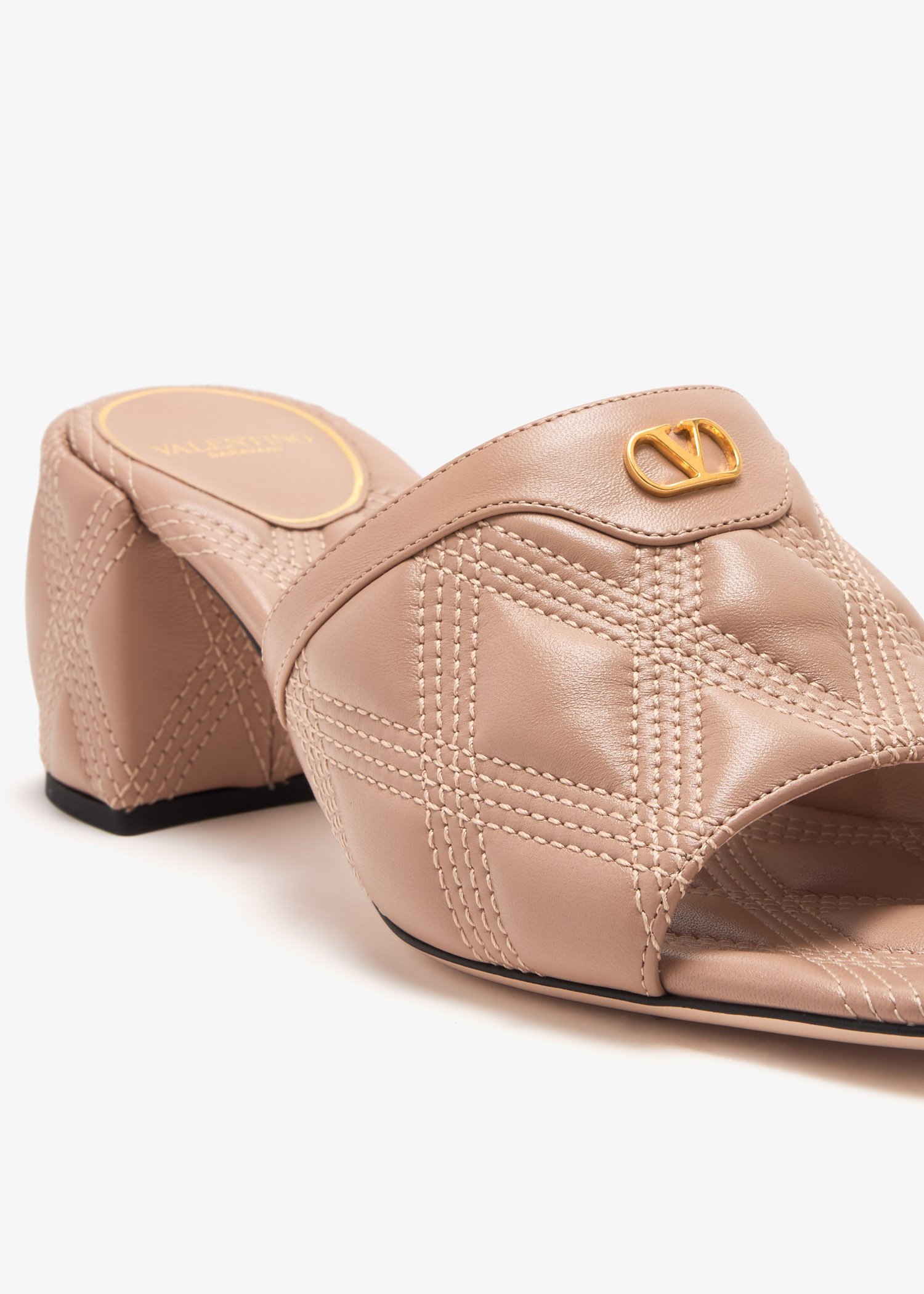 Valentino Antiqued Pink Leather Quiltie Mules In Nude