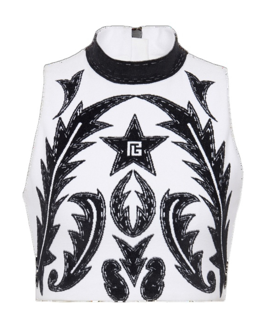 Balmain Pb Baroque Crop Top In White