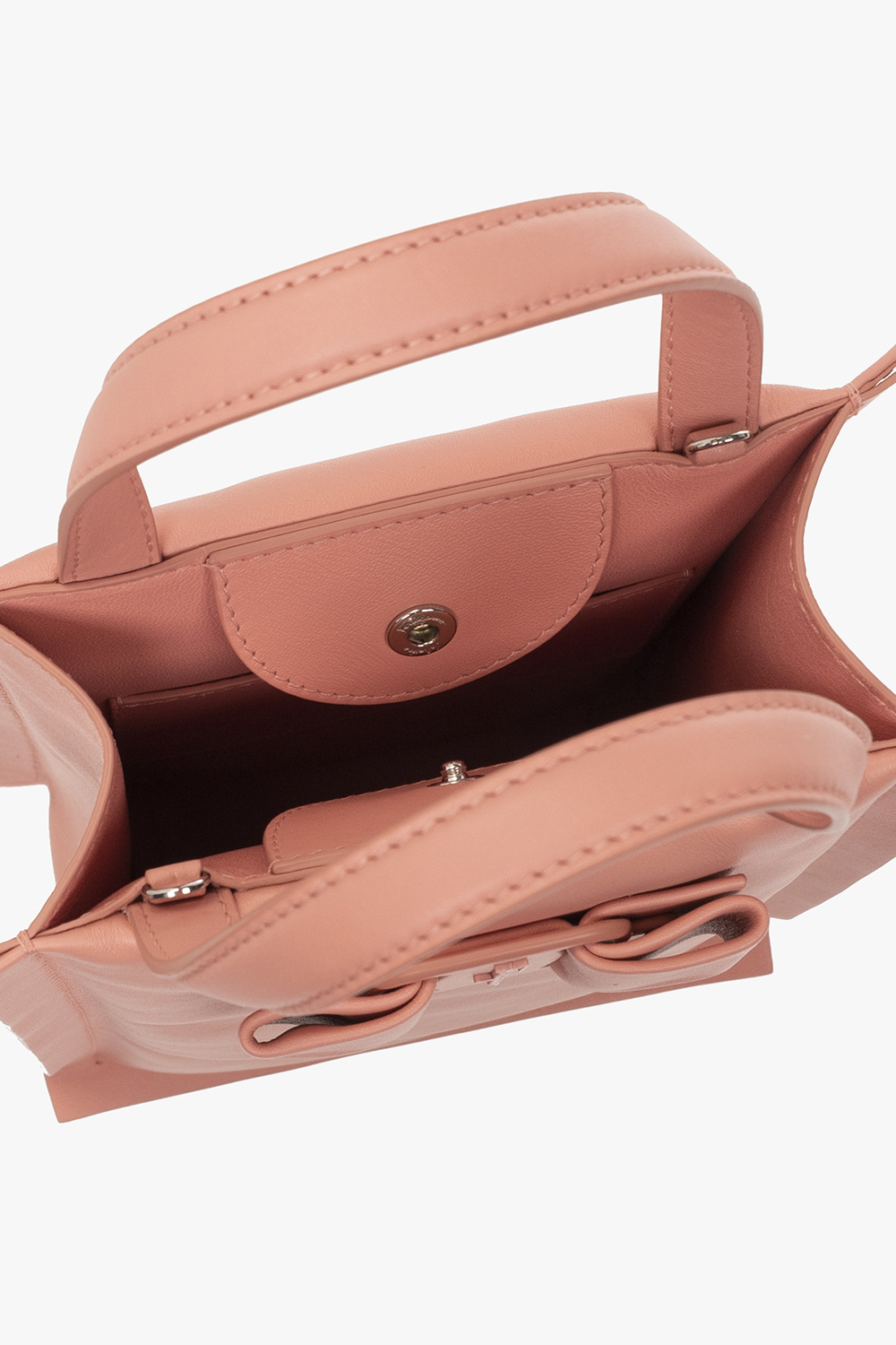 Shop Ferragamo Button Bowknot Shoulder Bag In Nude