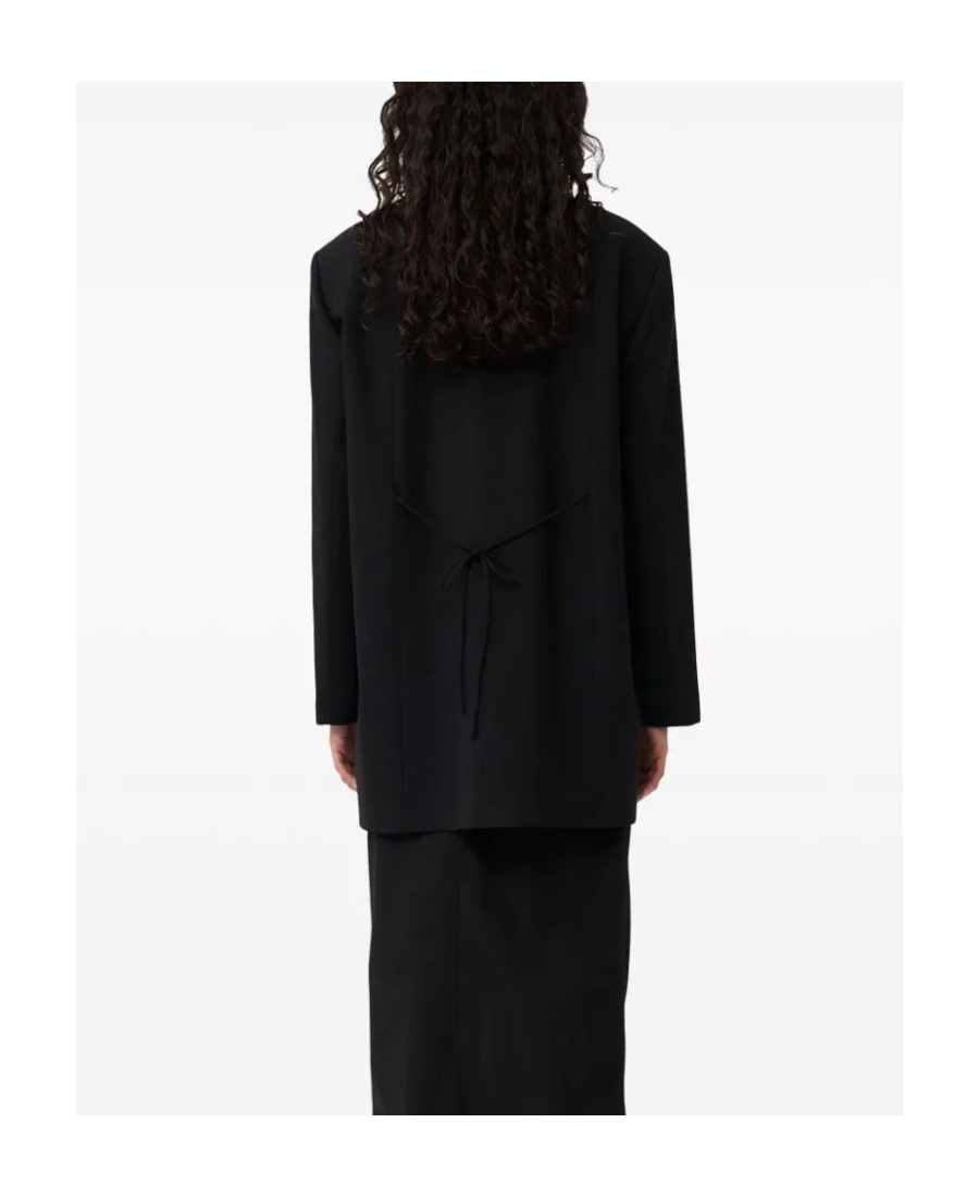 Ganni Oversized String-tie Double-breasted Blazer In Black