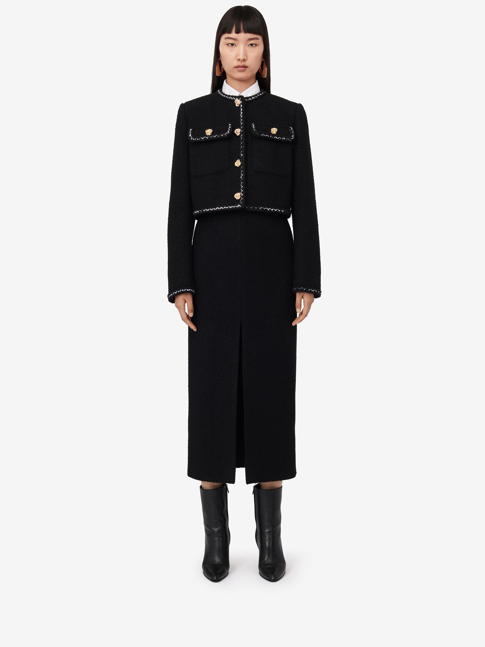 Alexander Mcqueen Cropped-jacke Aus Tweed In Black