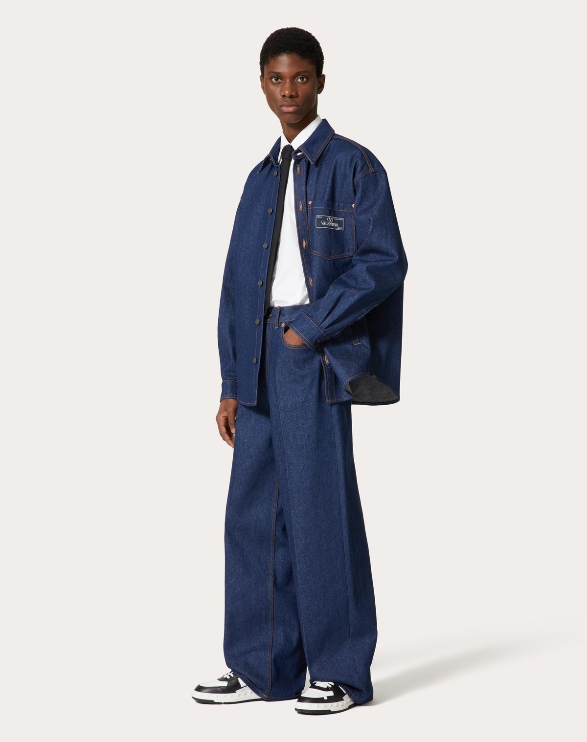 Valentino Denim Shirt With Long Sleeves And Chest Pocket In Blue