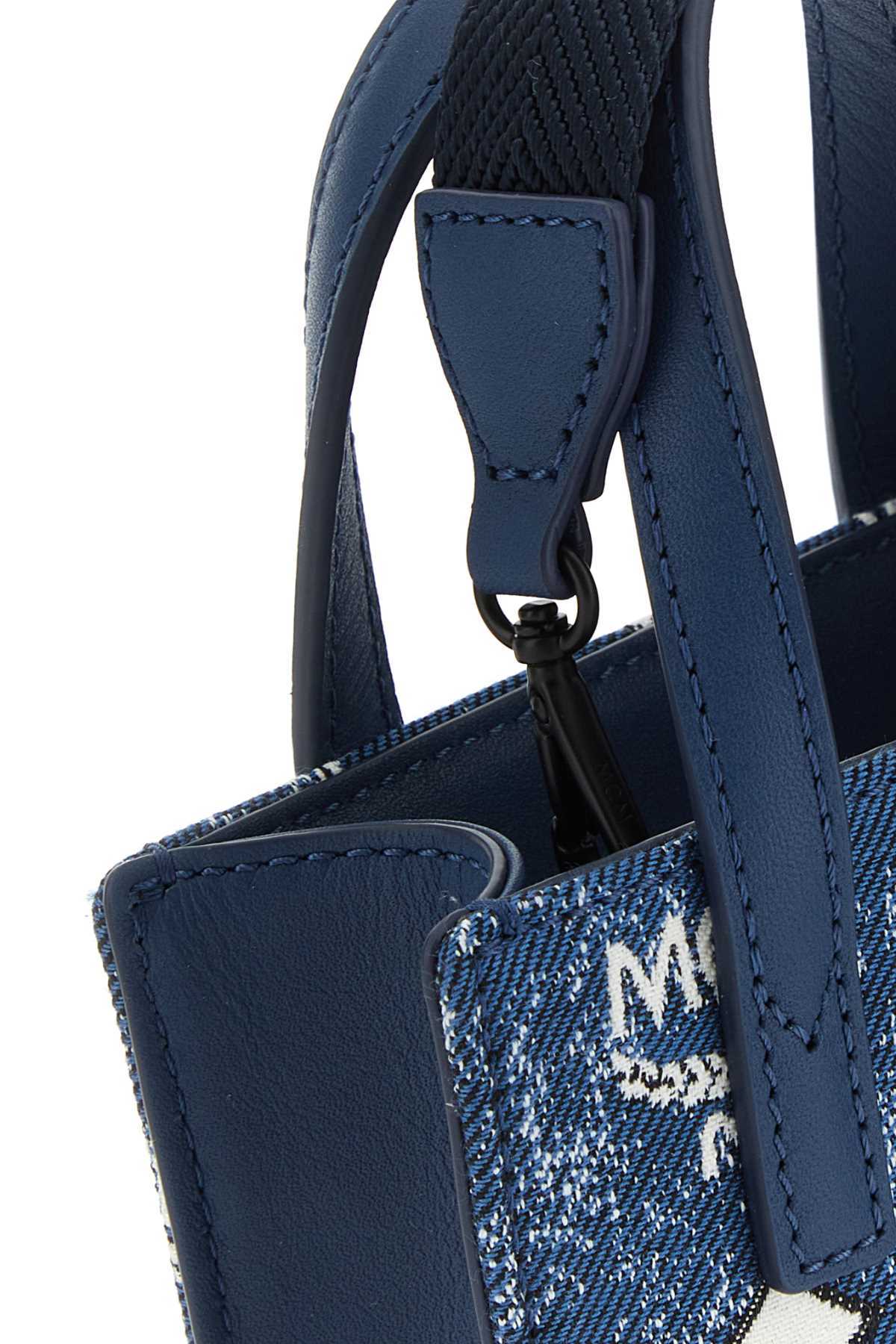 Shop Mcm Aren Denim Mini Tote Bag In Blue
