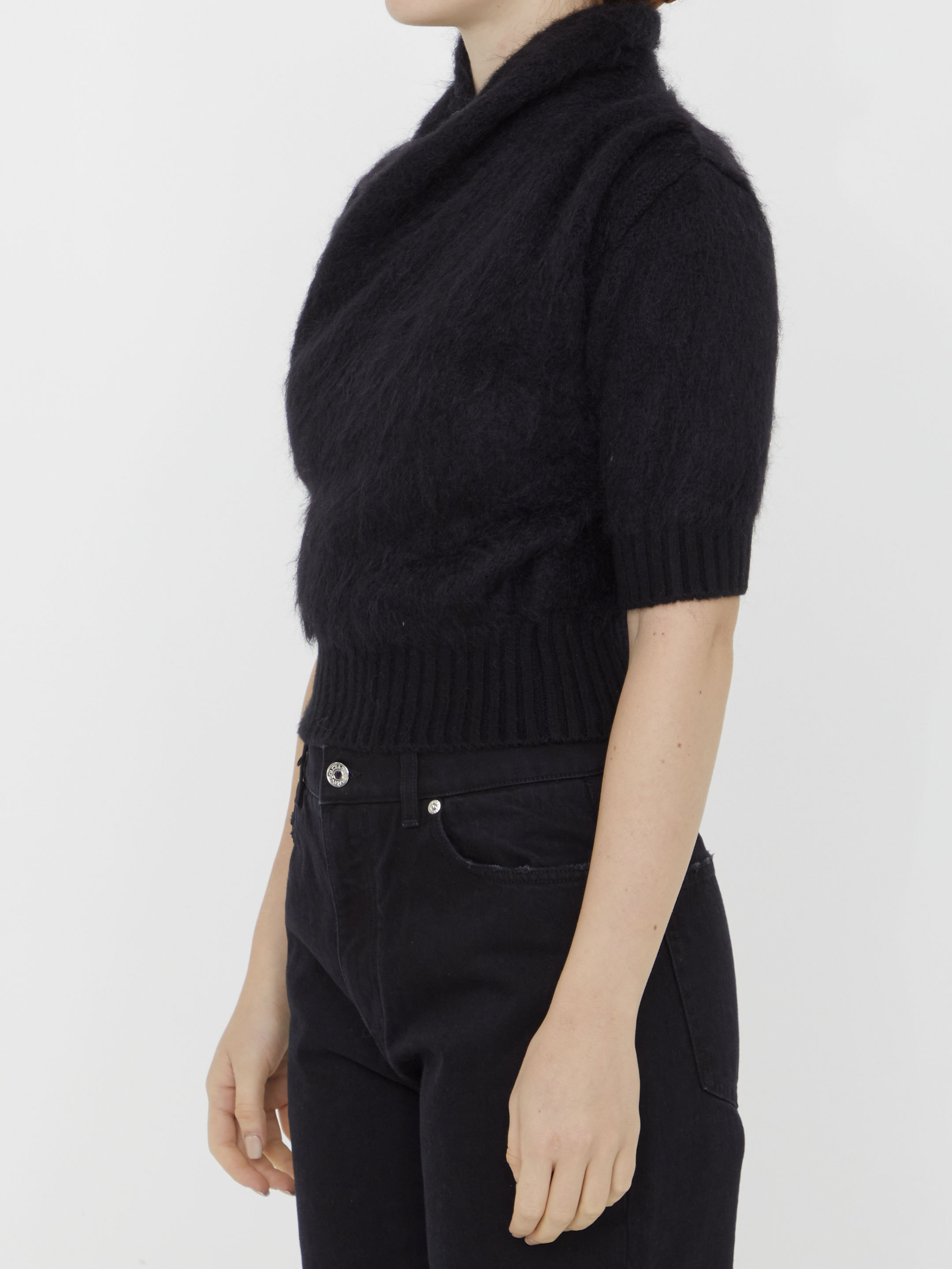 Balmain Brushed-yarn Surplice Top In Black