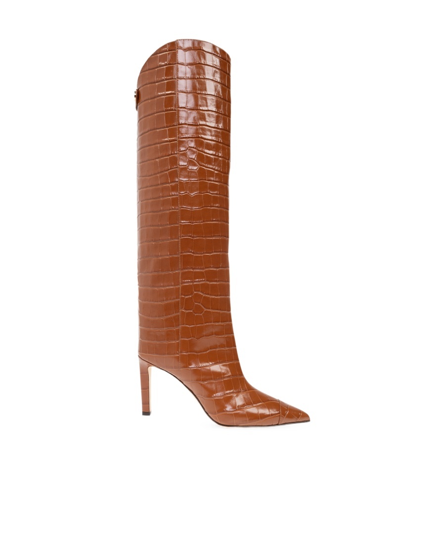 Jimmy Choo Alizze Kb 85 Croc-embossed Leather Knee-high Boot In Brown