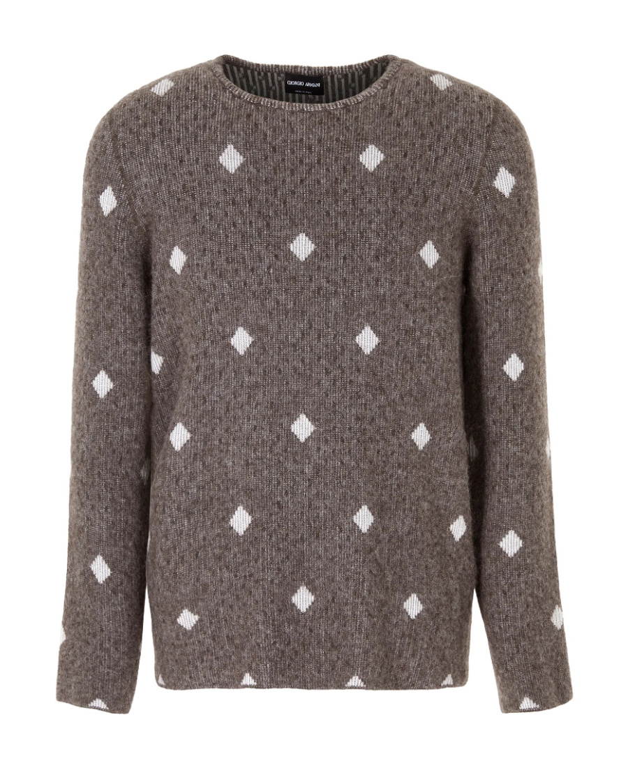 Giorgio Armani Diamond-jacquard Crew-neck Jumper In Brown