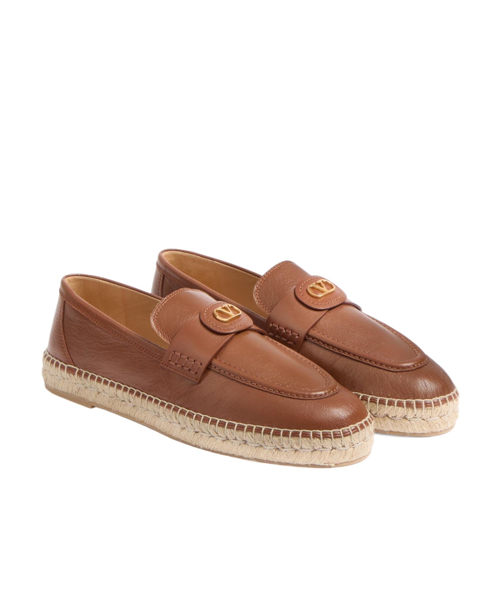 Valentino Garavani Caramel Leather Vlogo Espadrilles In Brown