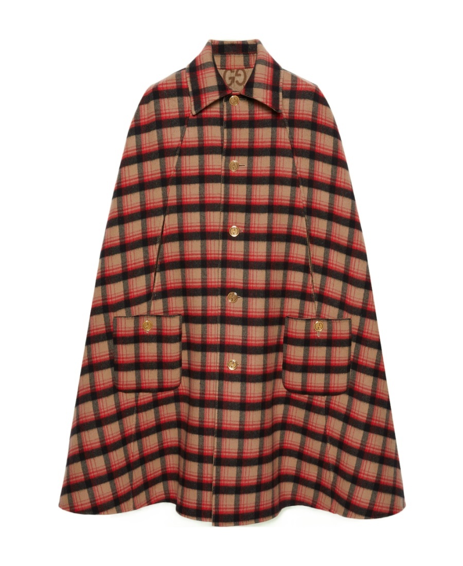 Gucci Check-pattern Wool Cape In Nude