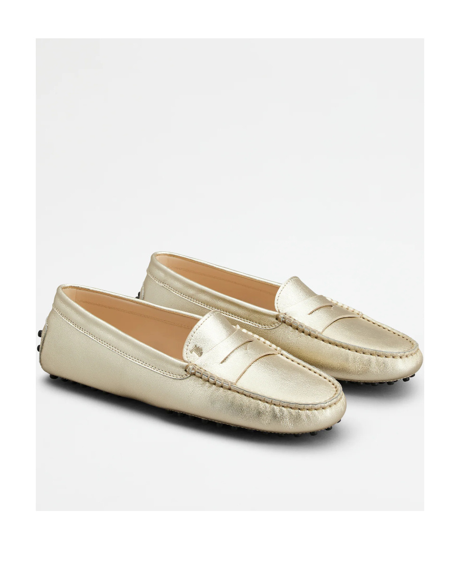 Tod's Women's Gommini Mocassino Metallic Leather Loafers In Nude