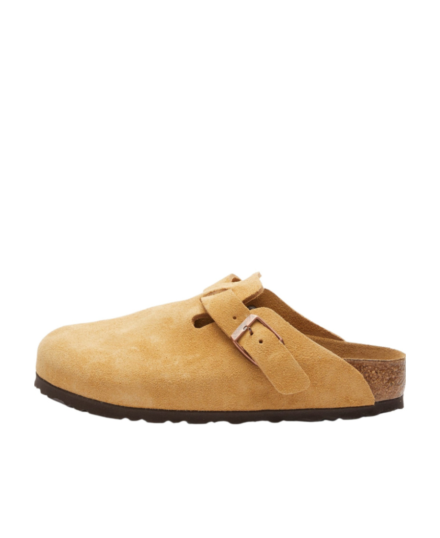 Shop Birkenstock Boston Suede Slides In Brown