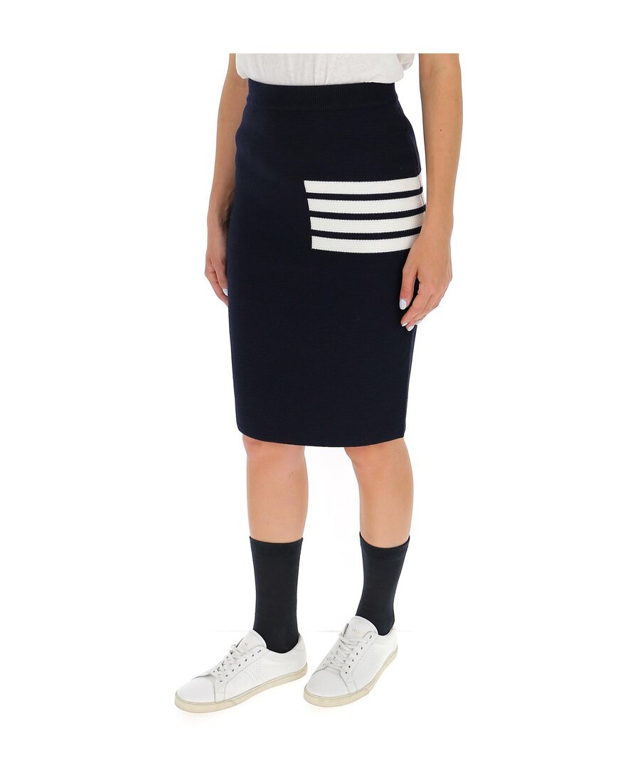 Thom Browne Striped Waffle-knit Wool-blend Pencil Skirt In Black