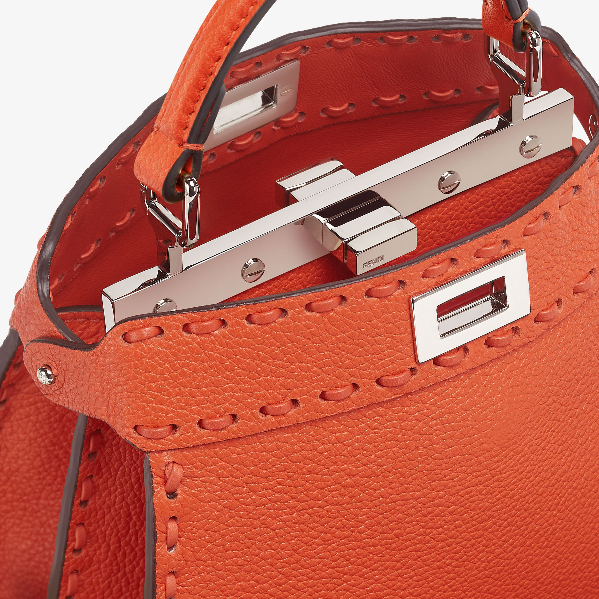 FENDI ORANGE SELLERIA BAG WITH 306 HAND-SEWN TOPSTITCHES