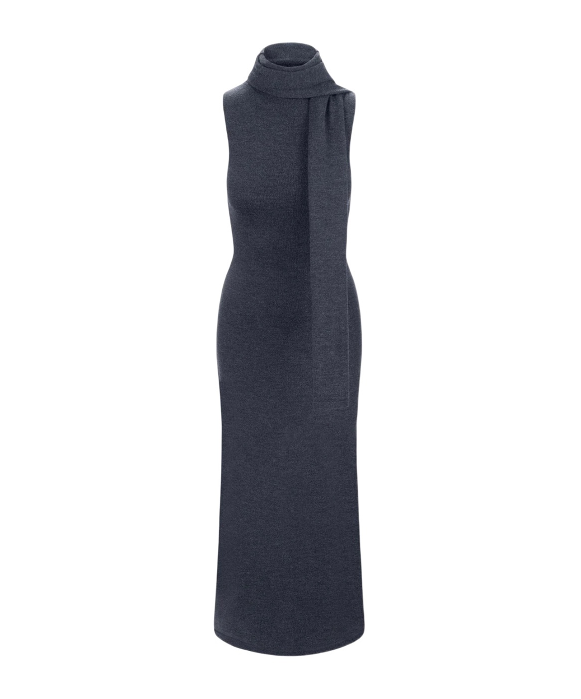 Staud Fitted Midi Dress Scarf Detail In Gray