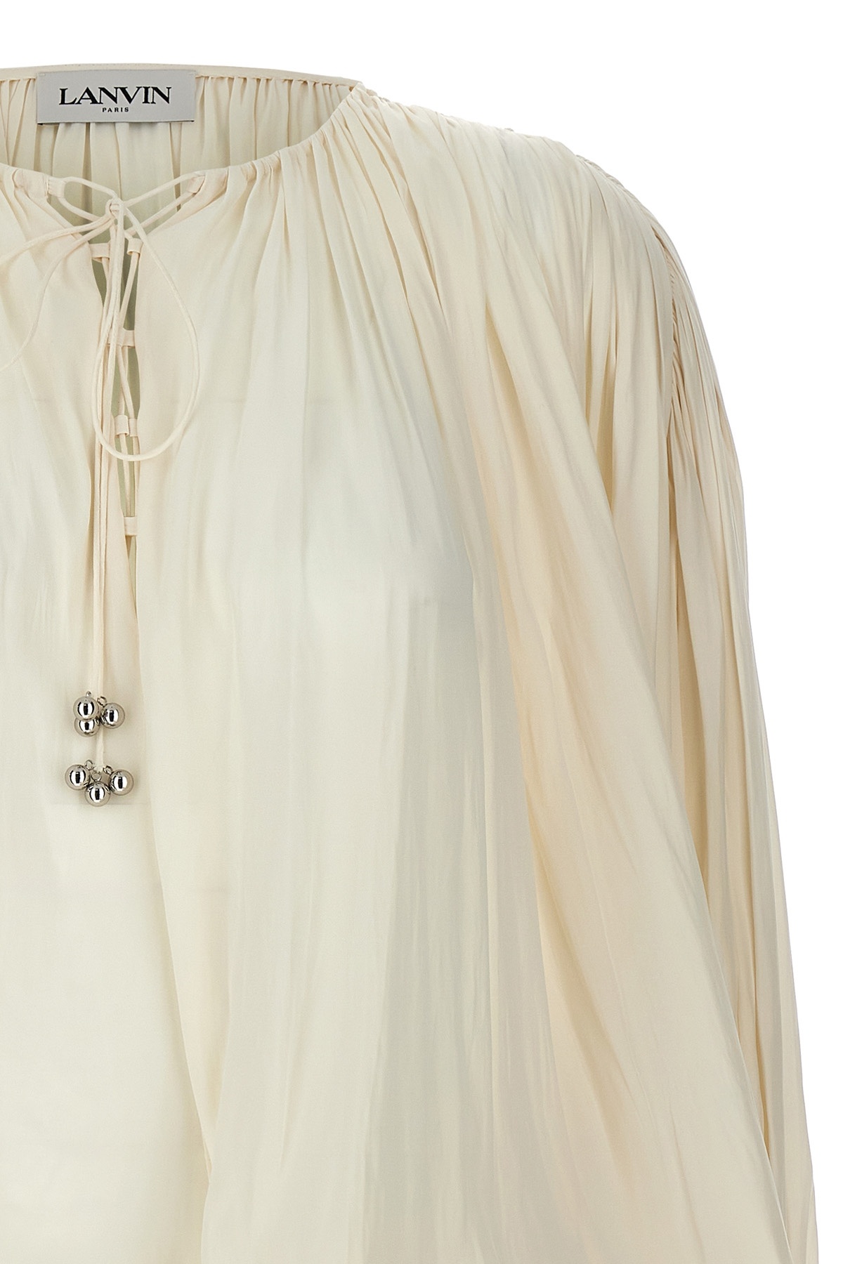Lanvin Pleated Tie Detail Loose Fit Shirt In Nude