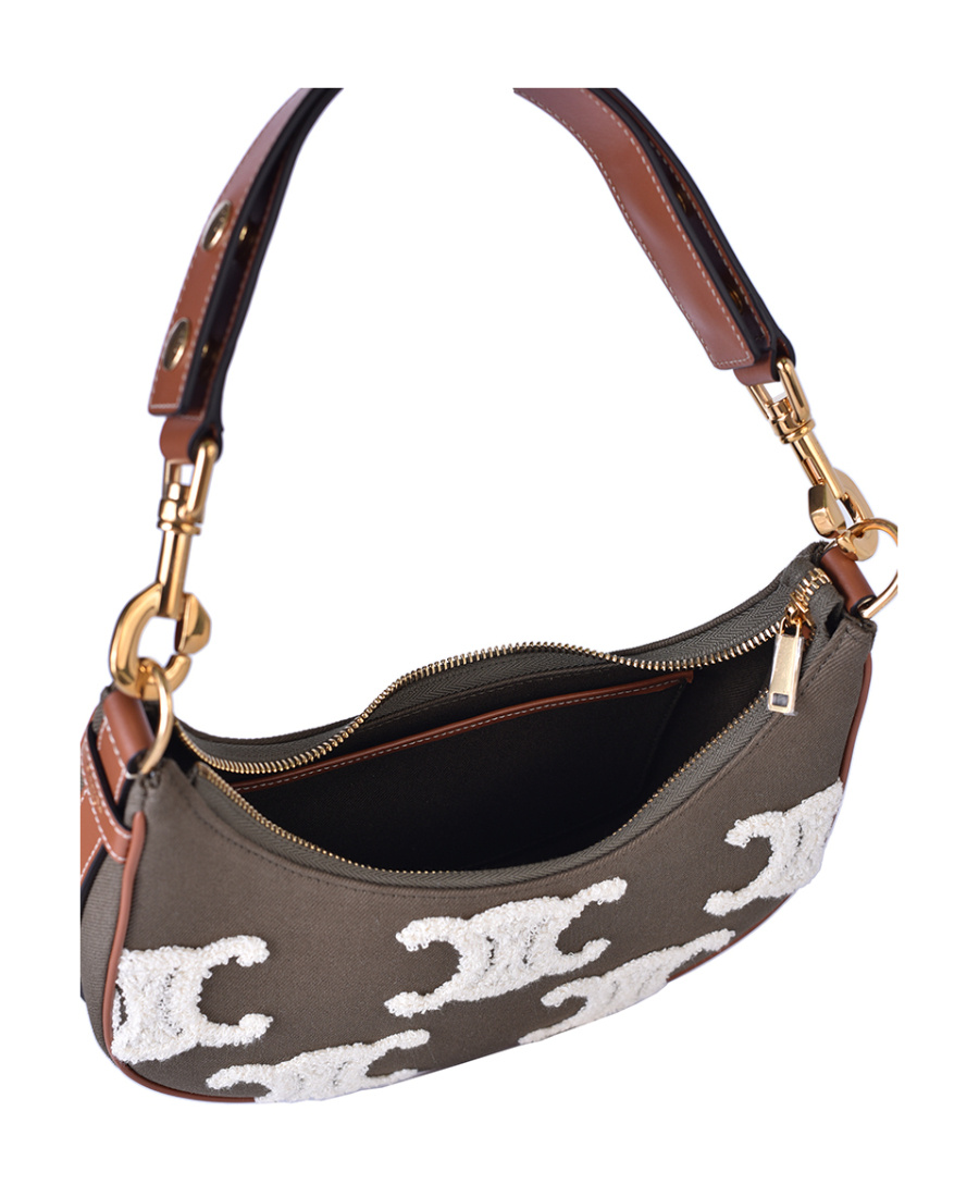 Celine Ava Triomphe Embroidered Shoulder Bag In Green