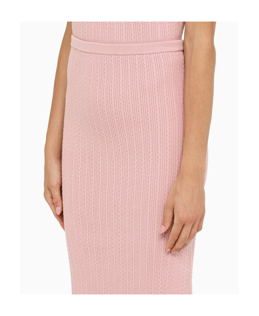 Alessandra Rich Cotton Blend Ribbed Midi Skirt With Elastic Waistband In Pink