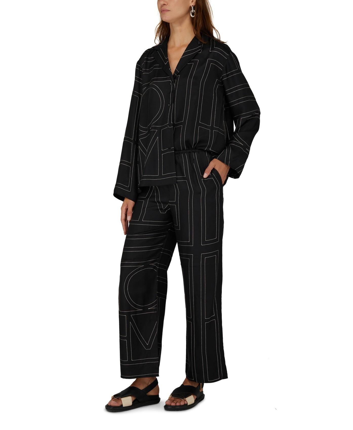 Totême Monogram Embroidered Silk-twill Shirt In Black