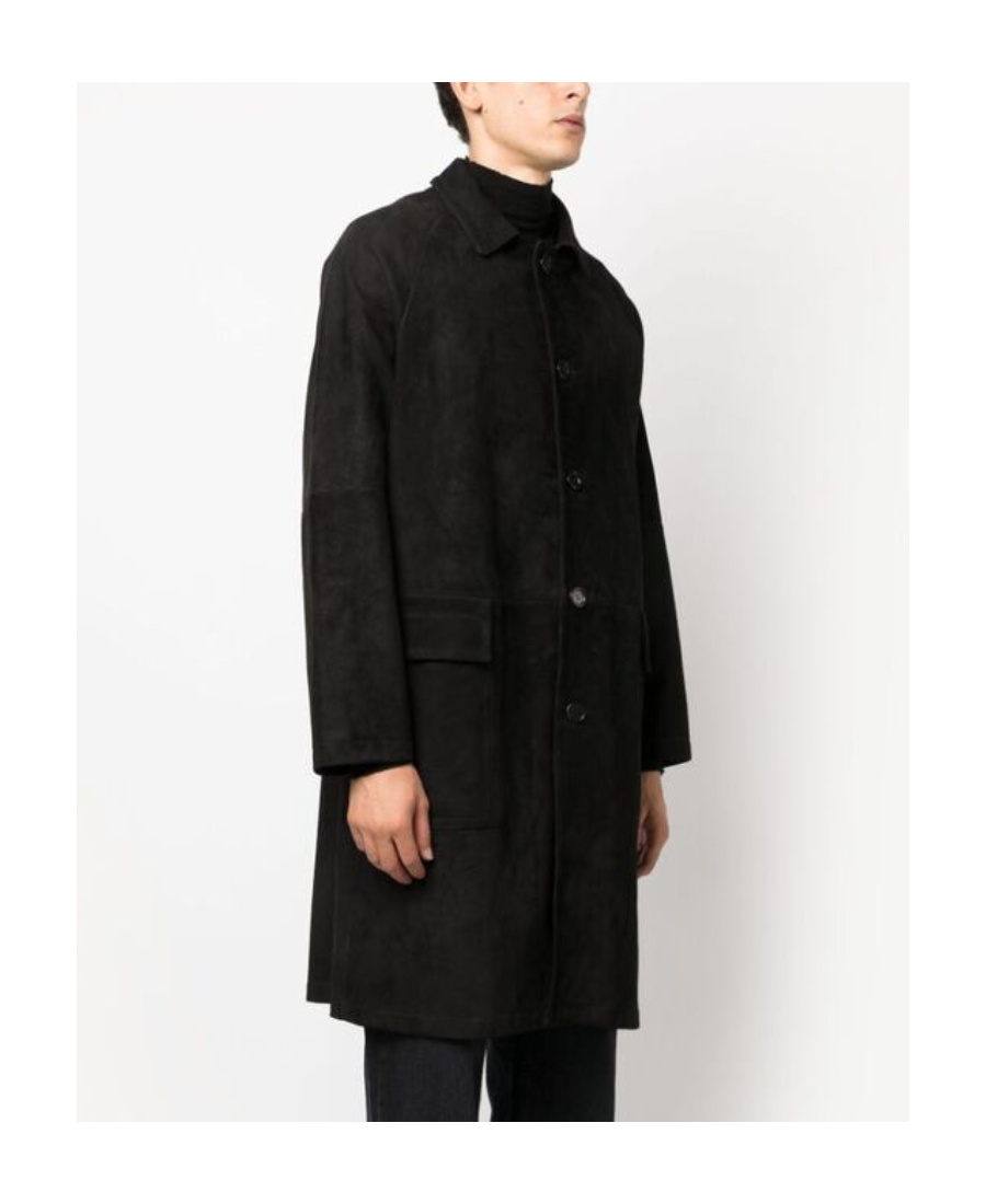 Salvatore Santoro Solid Color Suede Coat With Flap Pockets In Black