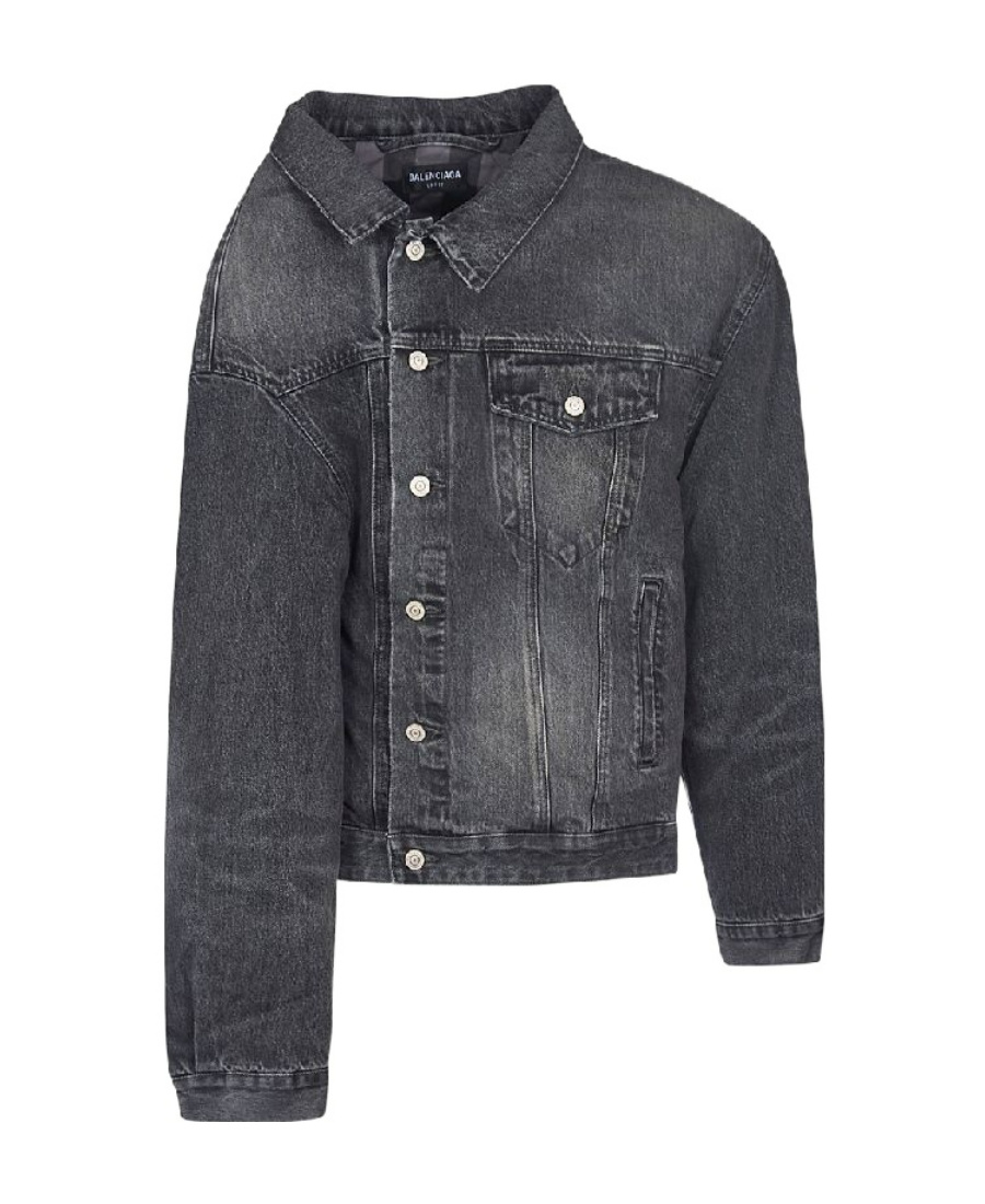 Balenciaga Lapel Button Denim Jacket In Gray