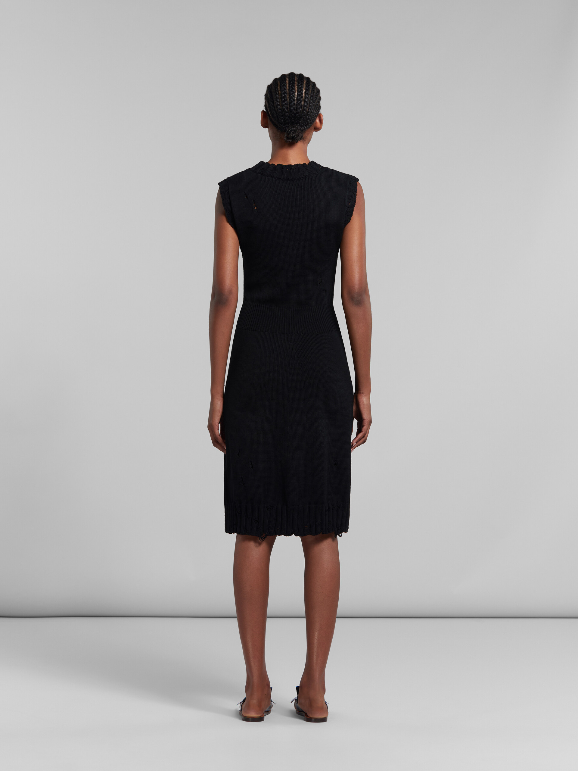 Marni Distressed-effect Knitted Cotton Dress In Black