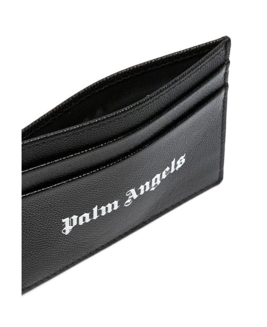 Palm Angels Gothic Leather Logo Cardholder With Tonal Stitching In Black