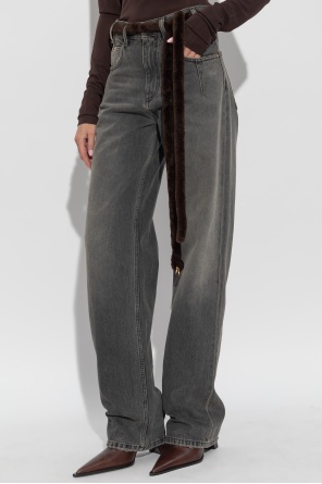 Darkpark Straight Leg Denim Fur Belt In Gray