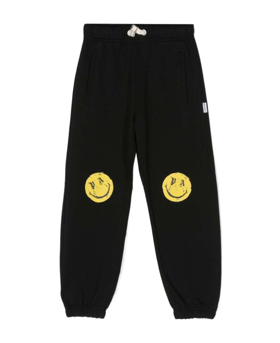 Palm Angels Kids Smiley-printed Elasticated Waist Track Trousers In Black