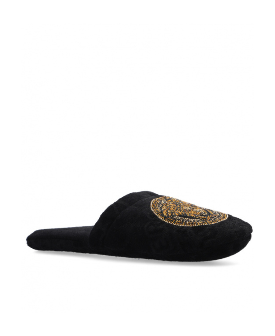 Versace Medusa Studded Slippers In Black