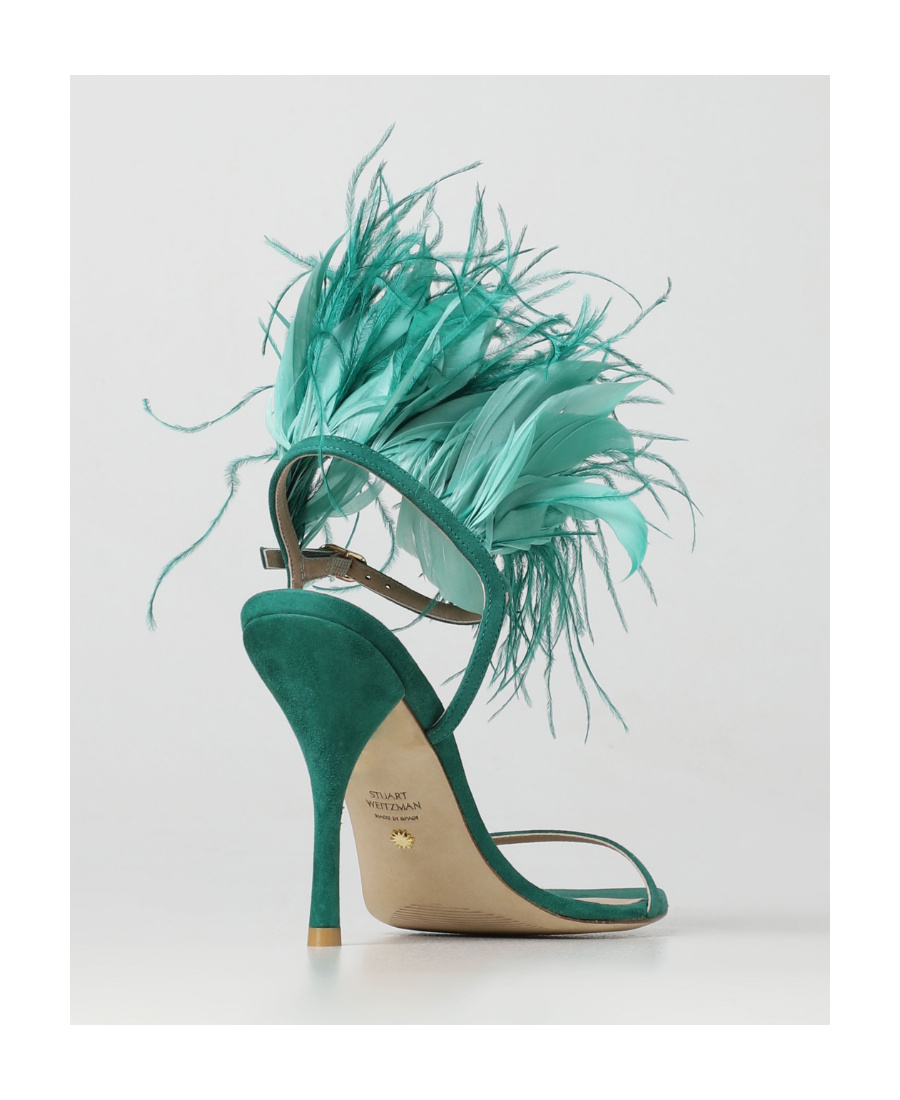 Stuart Weitzman Feather Detail Stiletto Heel Sandals In Green
