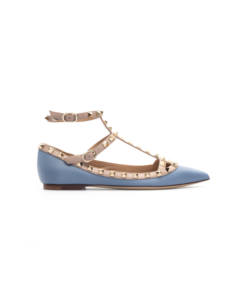 Valentino Rockstud Cage Ballerina Shoes In Blue