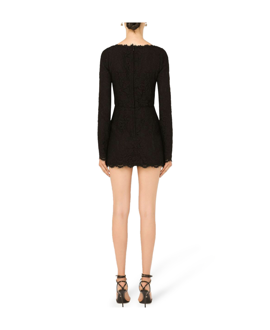 Dolce & Gabbana Black Stretch Silk Charmeuse Lace Dress In Black