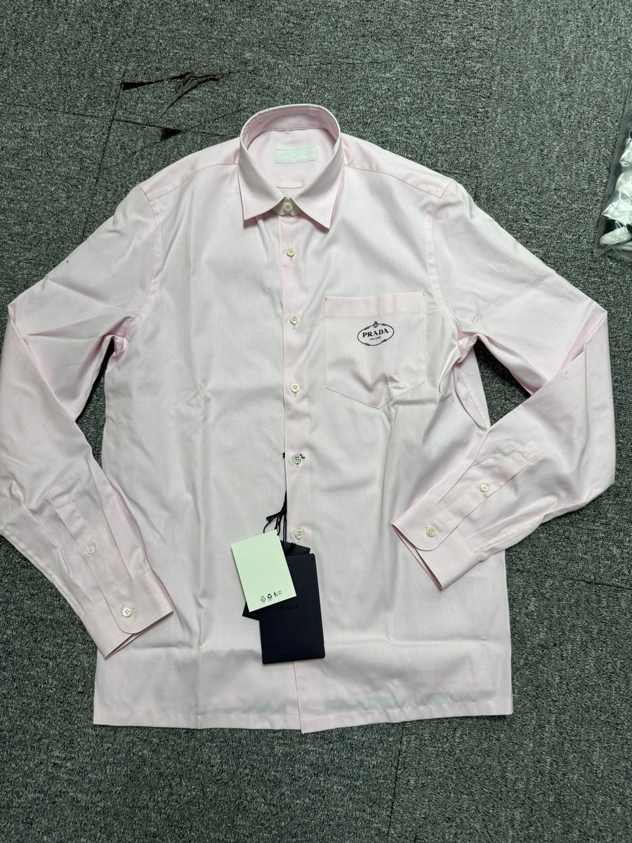 Prada Cotton Embroidered Logo Shirt In Pink