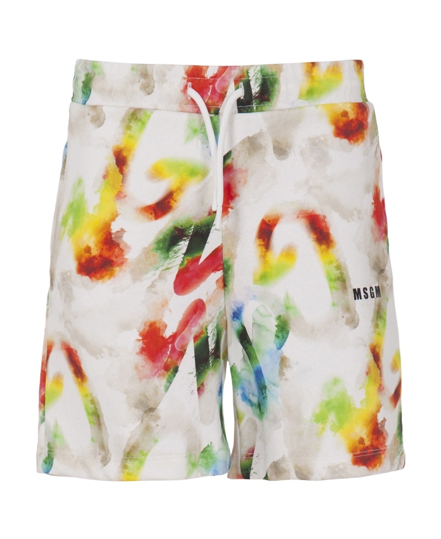 MSGM WATERCOLOUR-EFFECT COTTON BERMUDA SHORTS