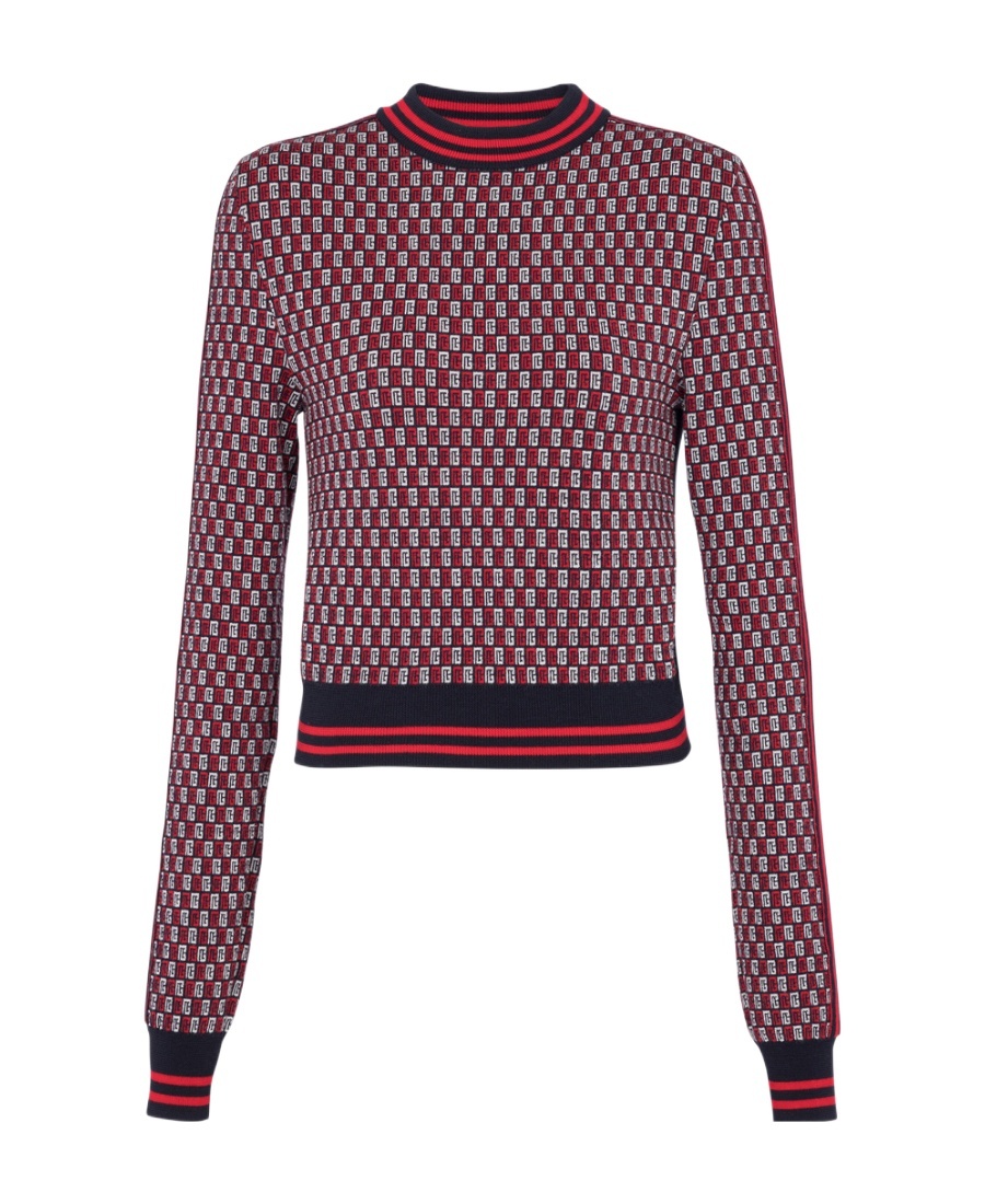 BALMAIN CROPPED MONOGRAMMED KNIT JUMPER