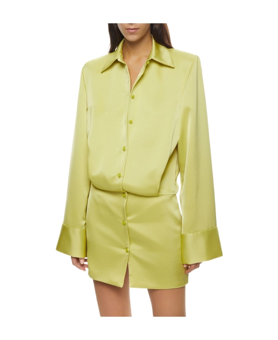 Attico Margot Satin Mini Shirt Dress In Green