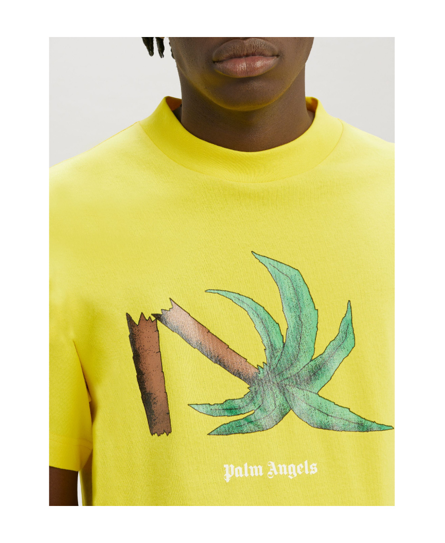 Palm Angels Broken Palm Print T-shirt In Yellow