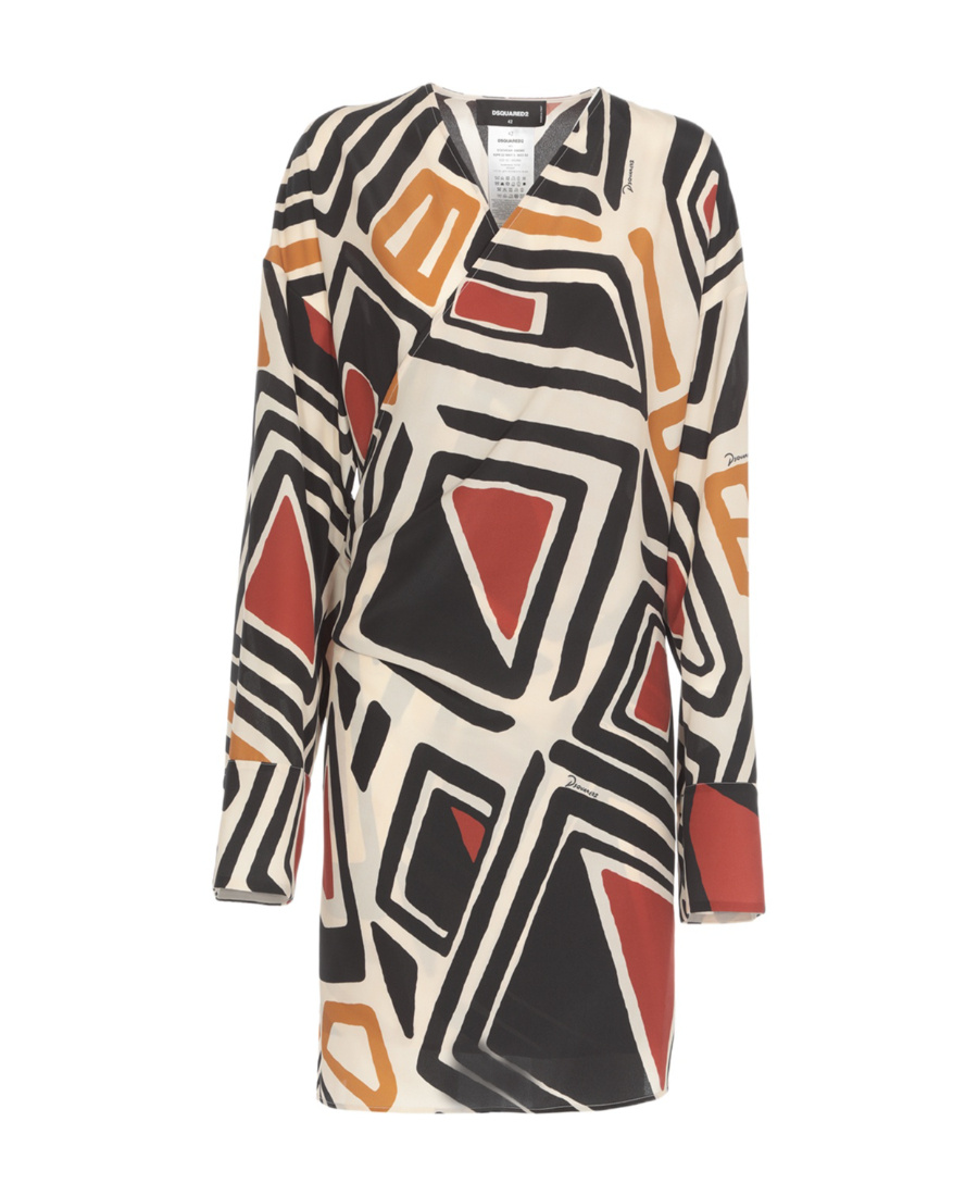 Dsquared2 Geometric Mini Wrap Dress In Black