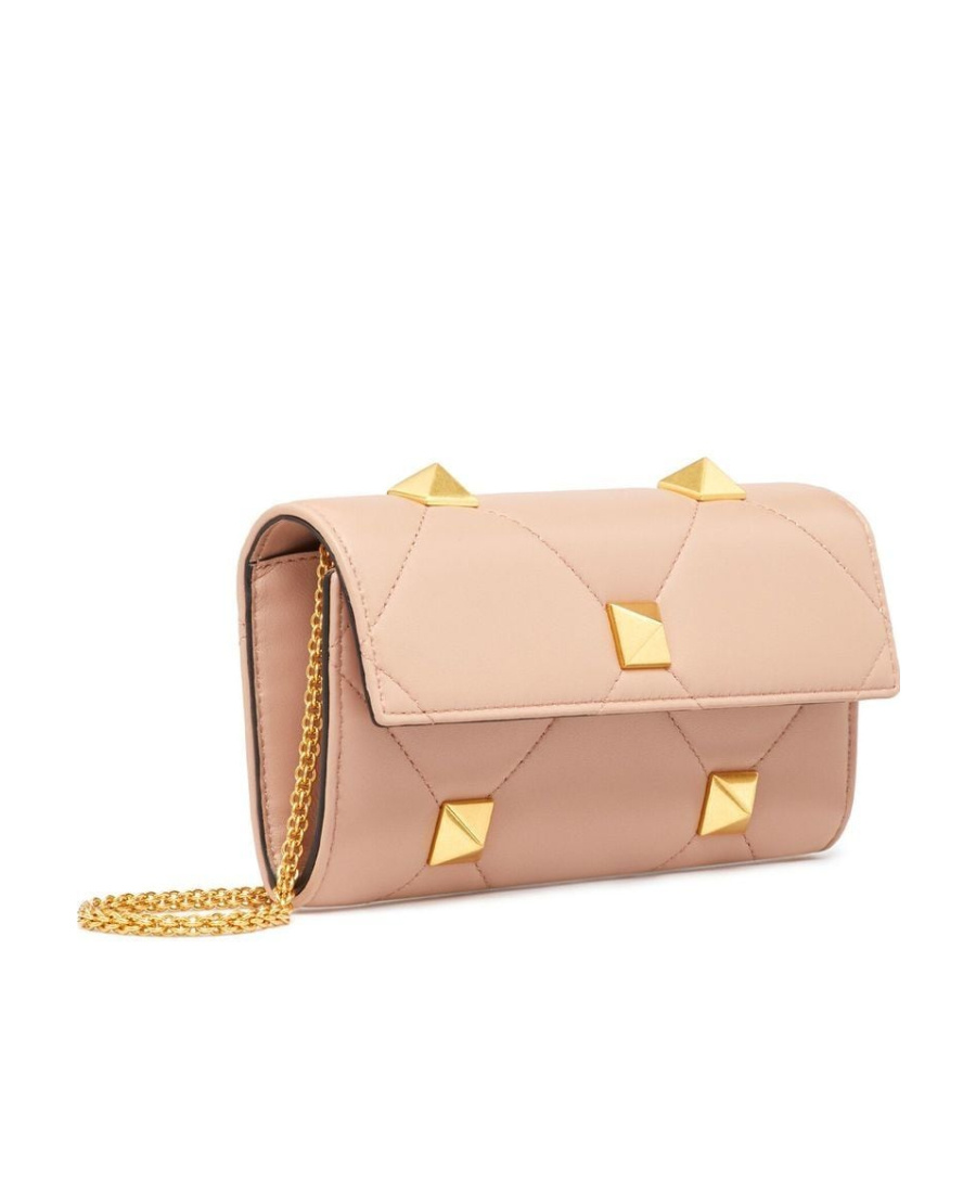 Valentino Roman Stud Chain Wallet In Nude
