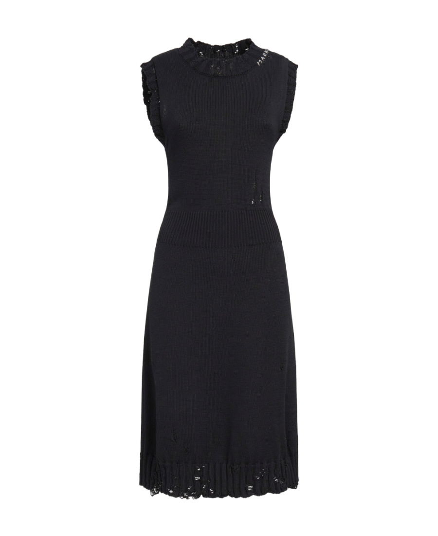 Marni Distressed-effect Knitted Cotton Dress In Black